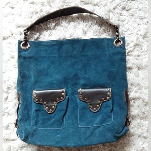 Blue suede shoulder bag